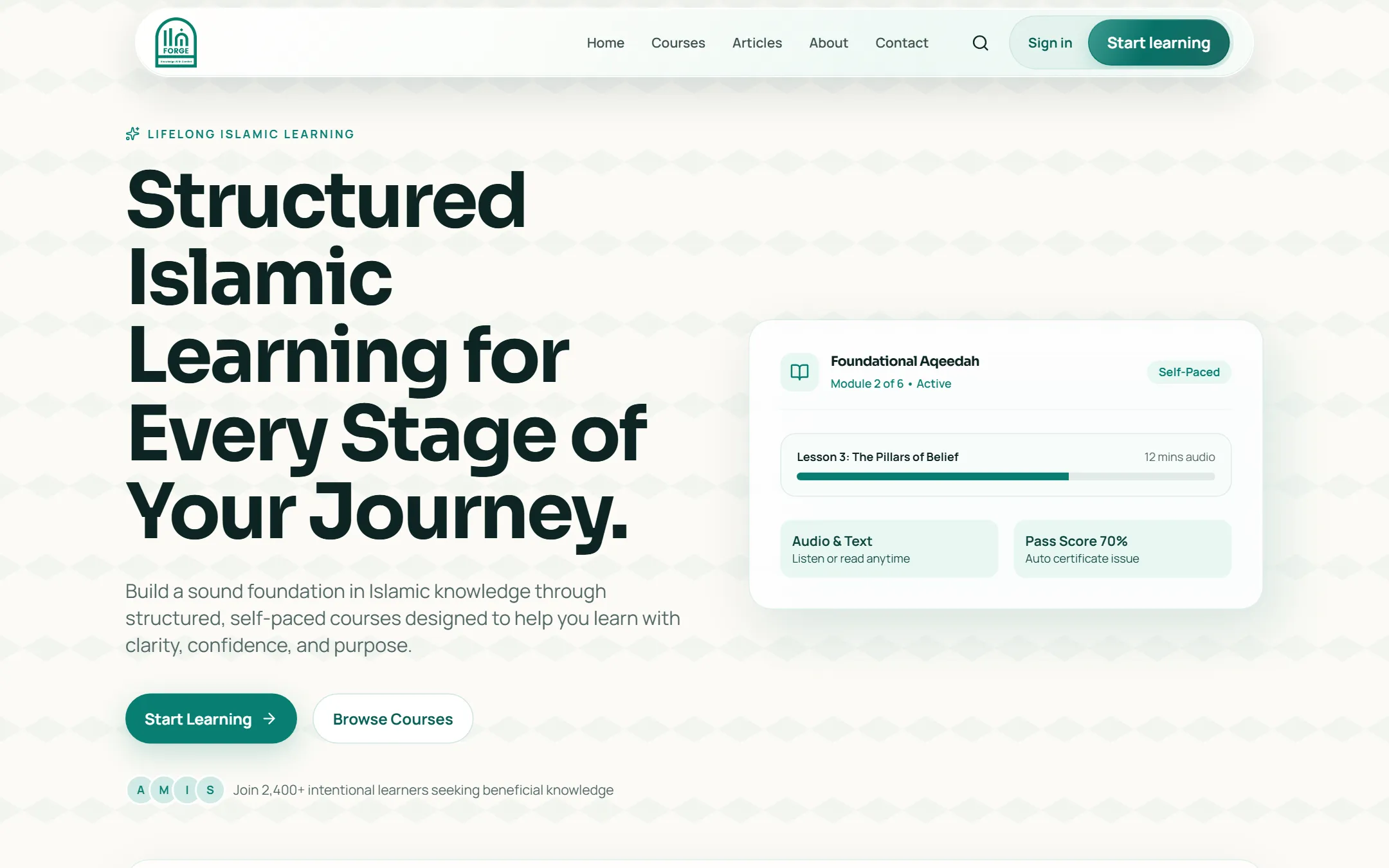 IlmForge — Structured, self-paced Islamic learning with courses, reading, listening and assessment.