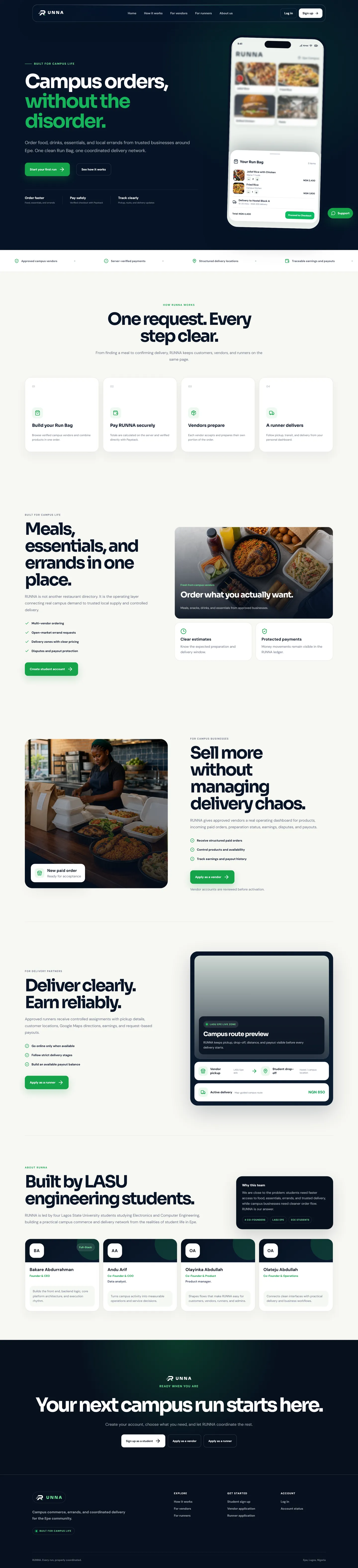 Full page capture of the RUNNA homepage